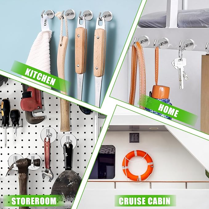 MIKEDE Magnetic Hooks Heavy Duty,50lbs Earth Magnets with Hooks for Refrigerator, Strong Magnets with Rust Proof Metal Hooks for Cruise Cabins, Outdoor Hanging BracketsClassroom, Outdoor - 12 Pack