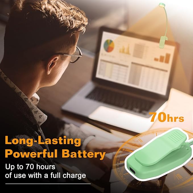 2 Packs Rechargeable Book Reading Light - Adjustable Brightness, 3 Color Temperatures, 30+ Hours Runtime - Eye Care 10 LED Lamp for Reading for Bed,Back to School Gift for Student-Green & Black