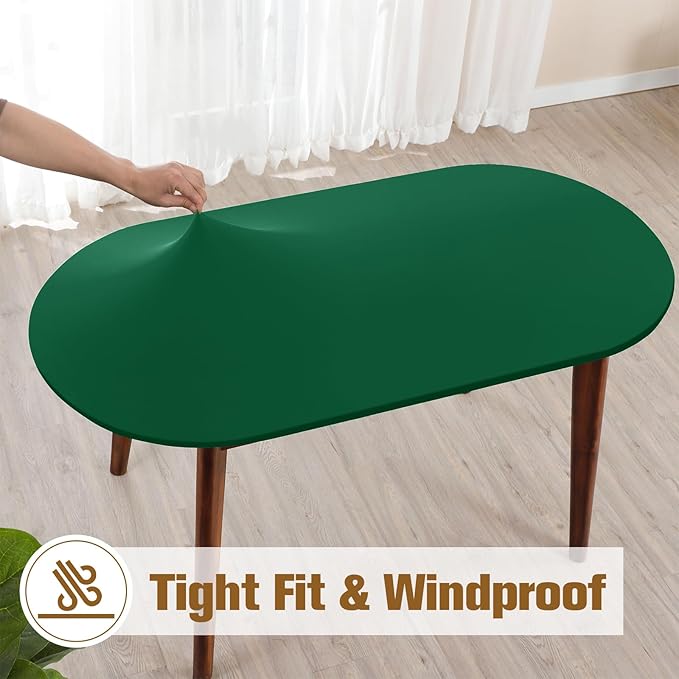 NEWISHER Fitted Oval Tablecloth 42 x 60 Inch Elastic Table Cloth, Stretch Spandex Table Cover Green Washable Polyester Top Cap Cover for Dining Picnic Camping Indoor and Outdoor