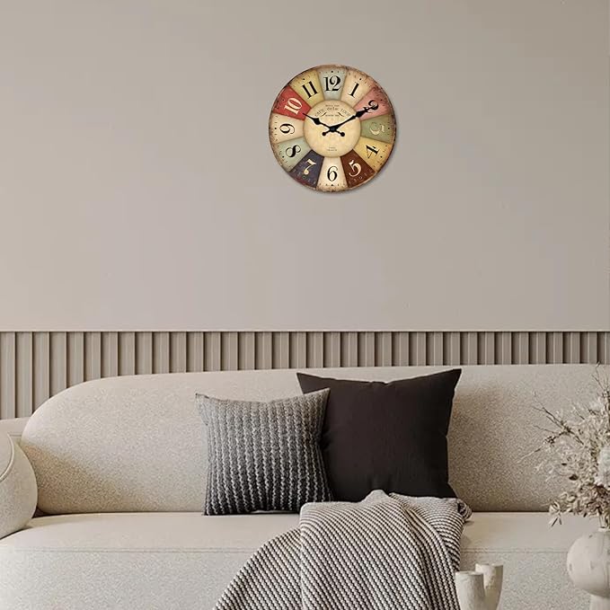 Nautical Small Wall Clocks Battery Operated 12 Inch Colorful Farmhouse Wall Clock for Kitchen Wood Silent Wall Clock Non Ticking (Not Solid Wood, Made of MDF Material)