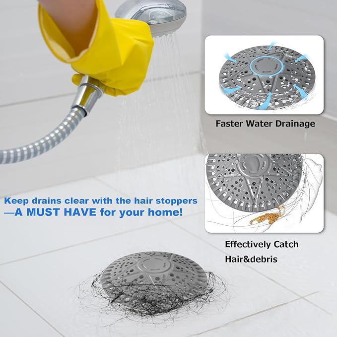 Shower Drain Hair Catcher | 2 Pack 5.5in Large Premium Silicone Drain Protector Strainer | Bathroom Essentials Shower Drain Cover for Shower Room, Floor Drain, Bathroom Sink-Grey