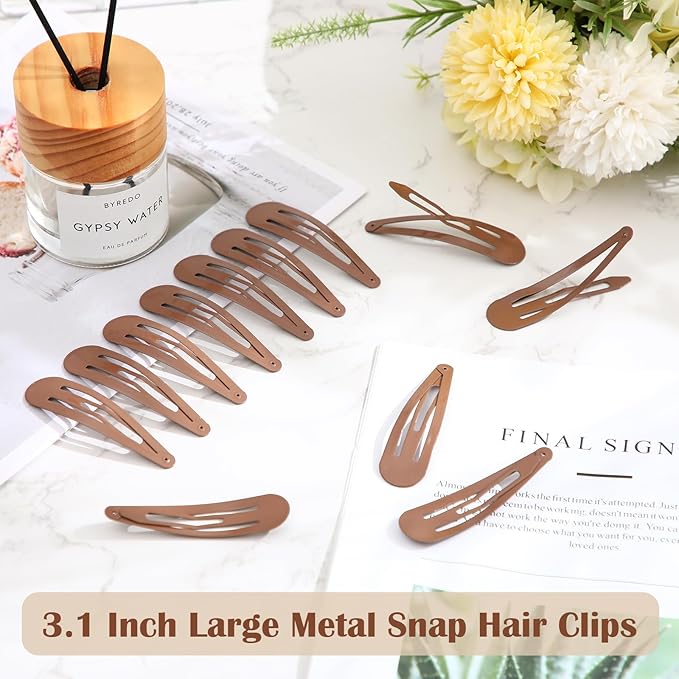 WILLBOND 30 Pieces 3.1 Inch Large Metal Snap Hair Clips Nonslip Barrettes Women Hair Accessories (Brown)
