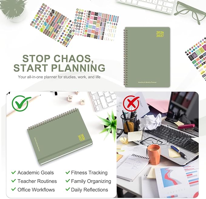 Planner 2026-2027, Academic Weekly and Monthly Calendar Planner, July 2026 - June 2027, Hardcover Planning Agenda Book for Desk Accessories and School Supplies - A5 Size (6.3'' x 8.5'')