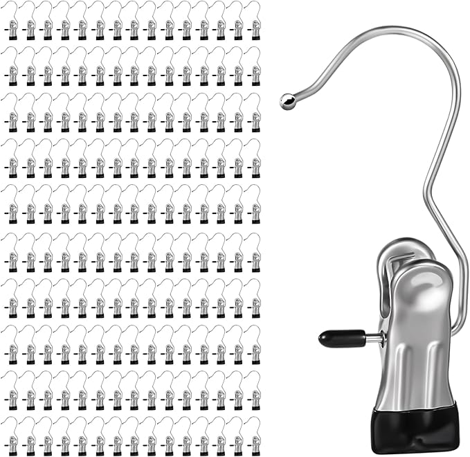 150 Pack Boot Hanger Clips Hooks, Heavy Duty Laundry Hooks with Clip, Portable Stainless Steel Clothes Pins Boot Clips for Hanging, Socks Towels Hats Pants Holder for Travel, Closet (150 Count)