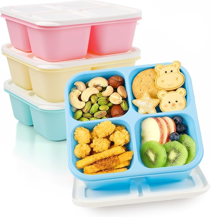Bento Box Adult Lunch Box- 4 Pack,4 Compartment Snack Containers Reusable Meal Prep Stackable BPA-Free Lunch Containers for Home, Work, Travel (4 Color)