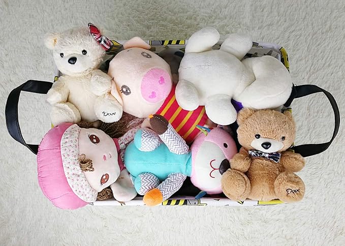 KUNRO Rectangle Yellow Storage Basket Gift Shelf Basket Storage Bin, Nursery Basket Organizer Box for With Handles for Room Deco (Excavator)