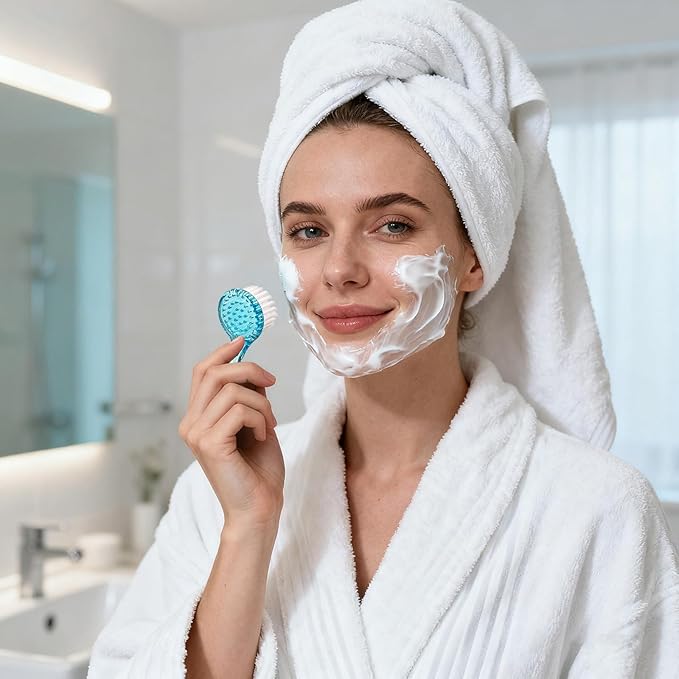 3 Pcs Facial Cleansing Brush, Manual Face Brushes for Cleansing and Exfoliating, Face Scrubber to Massage, Deep Pore Exfoliation, Makeup Remove and Skin Care with Soft Bristles, Clear Blue