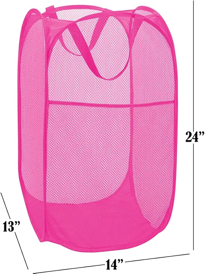 2 Pack Sturdy Mesh Pop up Laundry Hamper Basket with Side Pocket for Laundry Room, Bathroom, Kids Room, College Dorm or Travel Blush