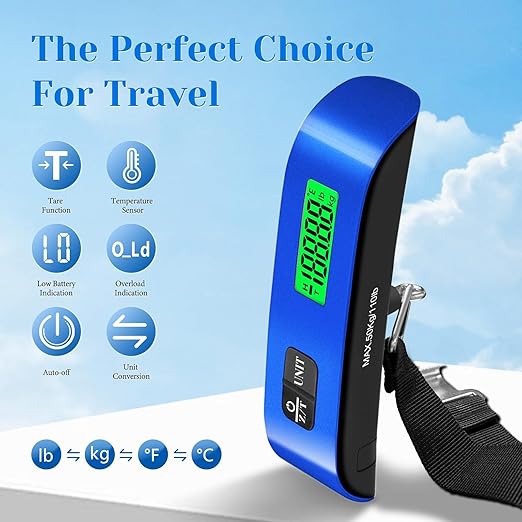 Luggage Scale, 110lb Luggage Weight Scale with 4 Unit Switching Functions & LED Display, Luggage Scale Travel Digital for Weighing Luggage, Backpacks, Packages and Markets (Blue)