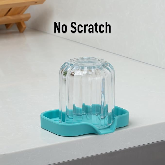 Zulay Kitchen Small Silicone Sponge Holder (4.9x3.3”) – Space-Saving Sink Organizer Tray for Sponge, Soap, Brush & More – Compact Non-Slip Dish for Kitchen & Bathroom (Aqua Sky)