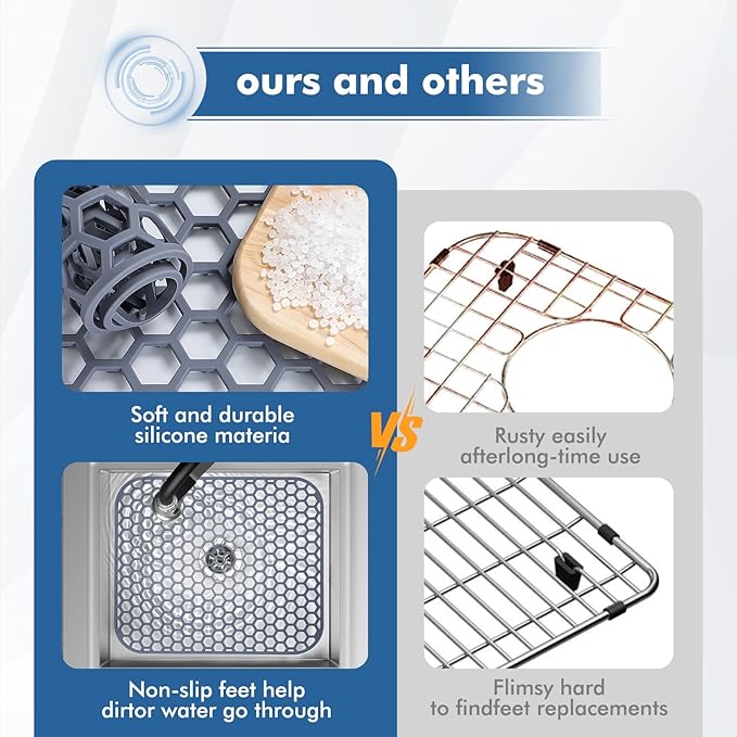 2 Pack 13.7"x 11.7" Silicone Kitchen Sink Protector Mat - Kitchen Grid Accessory, Non-Slip Heat Resistant Sink Grid Dry Mat for Bottom of Porcelain Stainless Steel, Dishwasher Safe