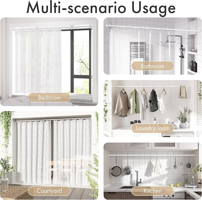Amazer Spring Tension Shower Curtain Rod, 54-90 Inches Rust-Resistance Tension Curtain Rod Bathroom Rod, Adjustable Shower Curtain Rod No Drill, White