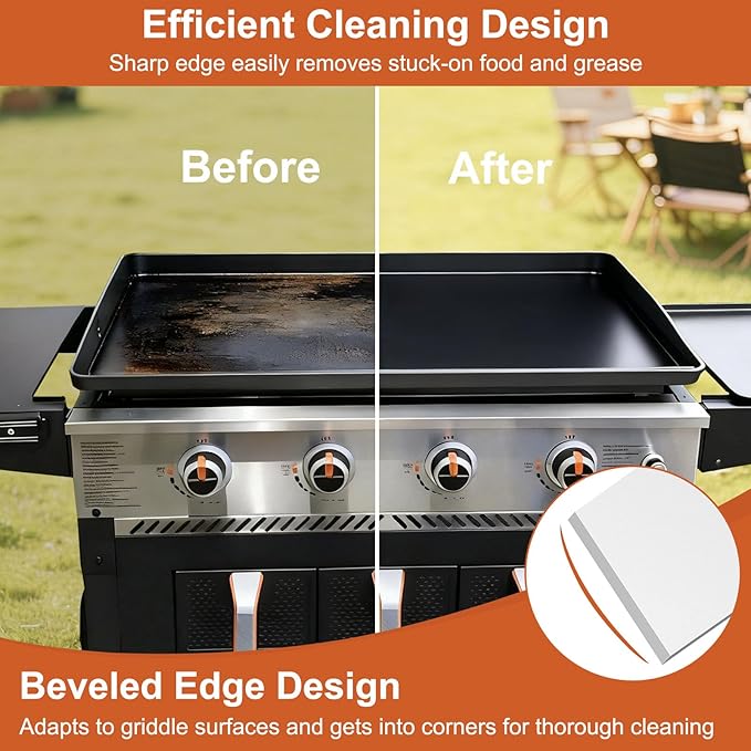 Heavy Duty Griddle Scraper, 5.3" Wide, Sharp Stainless Steel Scraper with Full Tang Silicone Handle, Great BBQ Cleaning Tool for Flat Top Grill & Griddle Cleaning Accessories (1 Pack, Large)