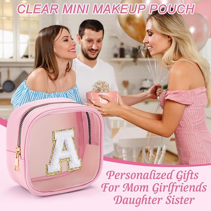 YOOLIFE Birthday Gifts Mini Initial Makeup Bag Travel Toiletry Bag, Clear Makeup Bag Car Accessories For Women Clear Makeup Bags With Zipper Girlfriend Teacher Girl Gifts Mini Graduation Gifts Black S