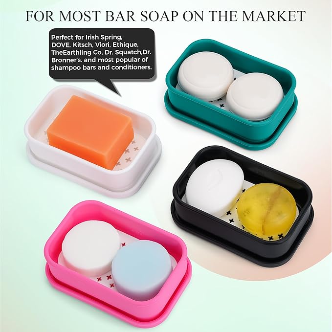 Silicone Soap Holder， Enhanced Leak-Proof Travel Soap Container with Draining Layer，Portable Shampoo Bar Holder, Soap Case with Soap Bag, Soap Dishes for Bathroom/Camping/Gym/(White)