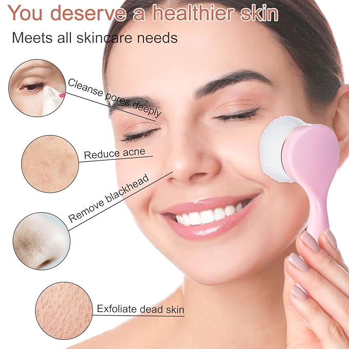 2 Pack Soft Bristle Facial Cleansing Brush for Deep Pore Cleaning, Face Exfoliating Scrub Brush for Face Cleansing Skincare Massaging (Pink and Jade White)