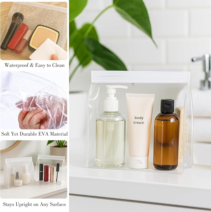 30 Pack Mini Clear Makeup Bag Organizer Cosmetic Zipper Pouch TSA Approved Small Travel Pouches for Toiletries Transparent EVA Reusable Water-resistant Plastic Clear Gift Bags Bulk, 6” x 5” x 1.5”