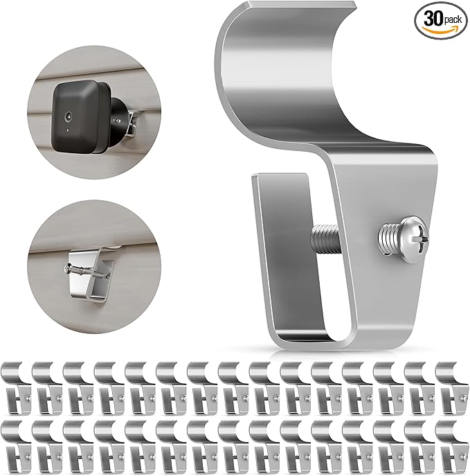 Goabroa 30 Pack Vinyl Siding Hooks, Heavy Duty Stainless Steel Hooks for Hanging Outdoor, No-Hole Vinyl Siding Clips Camera Mount Clips for Ring, Arlo, Doorbell