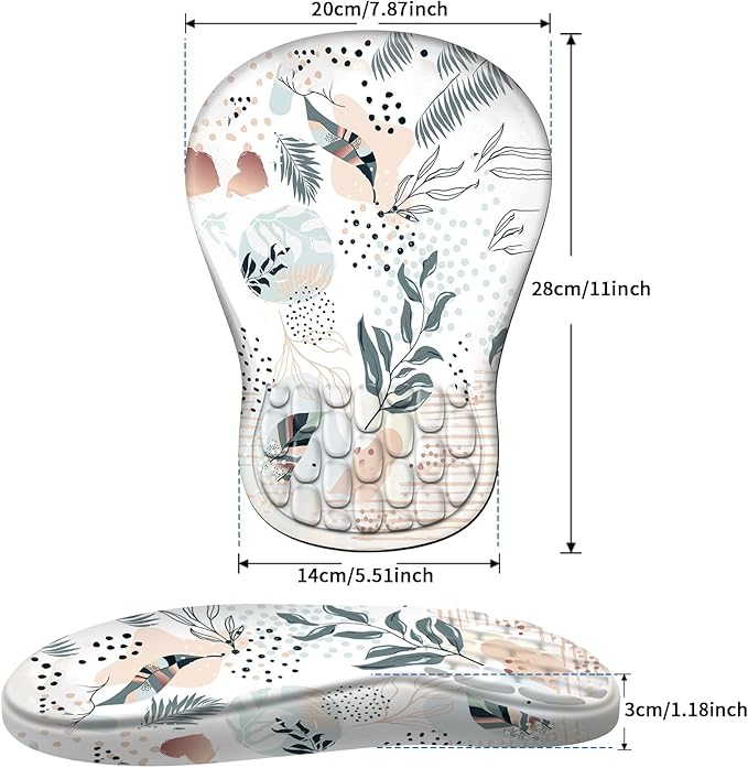 YIWEI Ergonomic Mouse Pad with Wrist Rest - Comfortable Office Mousepad with Memory Foam Wrist Support for Carpal Tunnel Relief, Mouse Pads with Non-Slip Base for Gaming and Home (Boho Leaves)