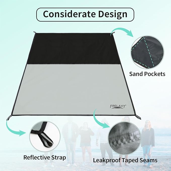 Frelaxy Pocket Picnic Blanket, Waterproof Sandproof Beach Mat, Compact Camping Tarp for Festivals, Hiking, Travel, Outdoor Recreation (Grey, 28" x 47")