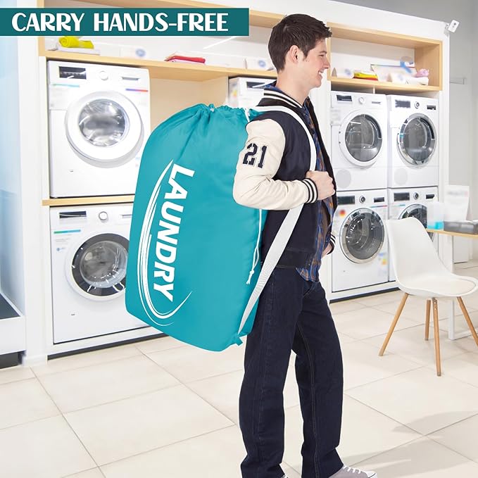 Sylfairy 2 Pack XL Laundry Bag with Strap, Heavy Duty Travel Laundry Bag, Rip-Stop Dirty Clothes Shoulder Bag with Drawstring, Easy Fit a Laundry Hamper or Basket Travel Essentials
