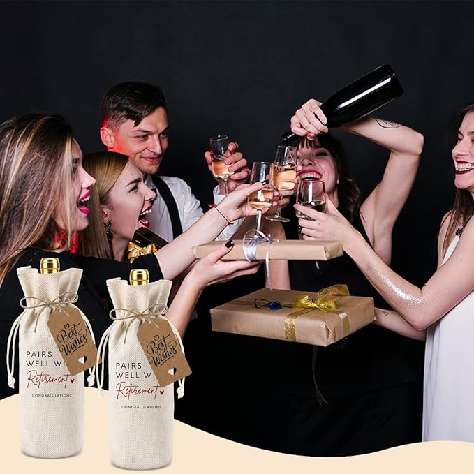 XFW 2pc Retirement Wine Bag, Retirement Gifts for Women Men, Retire Gifts Wine Bag, Pairs Well With Retirement Congratulations Wine Bag