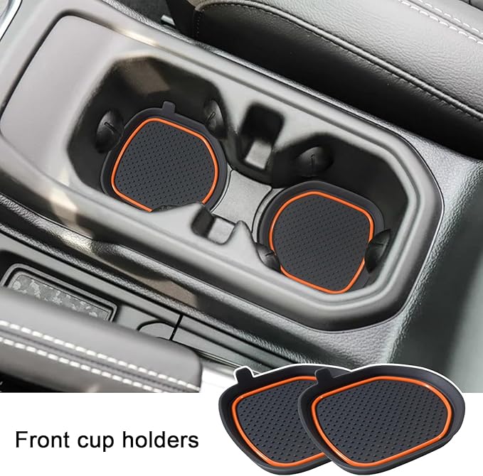 Cup Holder Coaster for Wrangler JL JLU 2018-2025 2026 Wrangler Accessories Gladiator JT 2020-2026 Silicone Cup Inserts Interior Mats Pad (Orange Trim, 4-pcs Set, for Deep Rear Cup Holders)