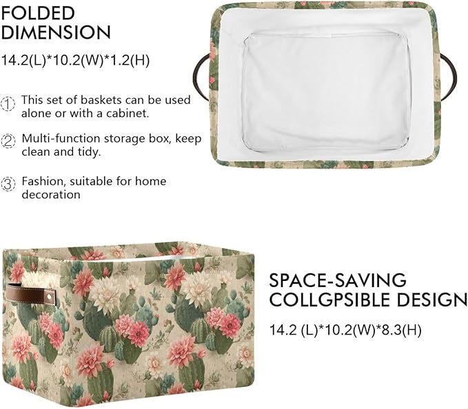 Aslsiy Storage Basket Cute Cactus Print Pattern Nursery Bins Baby Box Canvas Clothes Shelf Basket Laundry Hamper Gift Baskets for Home Closet 1 Pcs