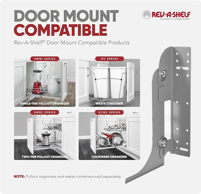 Rev-A-Shelf Cabinet Door Mount Kit for Kitchen Base Cabinet Organizers, Pullout Storage Shelves and Drawers, Trash Cans, 5WB-DMKIT