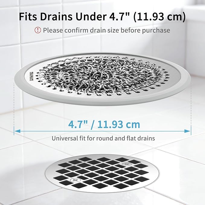 TRAPMATE Shower Drain Cover, 2PCS Prevent Clogging Shower Drain Hair Catcher, Non-Slip Stainless Steel Drain Protector, Patented Bathroom Accessory for US Standard Flat Drains of Bathroom