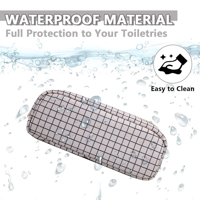 Small Pencil Case Makeup Bag for Purse, Cute Pencil Pouch Nylon Preppy Checkered Makeup Brush Bag with Zipper, Girls Portable Stationery Storage Case Small Pen Bag for Office School (Slim-Checkered)