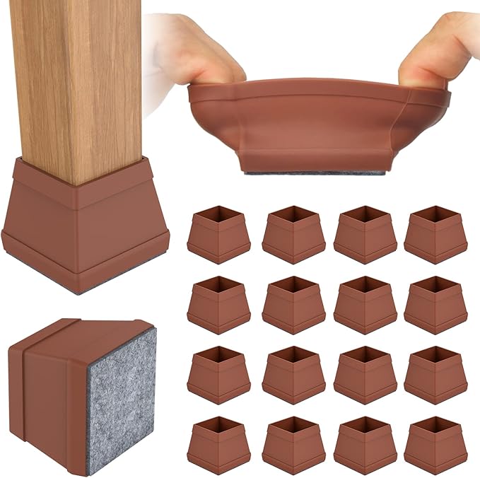 16 PCS Square Chair Leg Floor Protector, Silicone Chair Leg Cover, Furniture Leg Protectors with Felt, Mobile Table Leg pad, Protect The Floor from Scratches.1 in Brown.