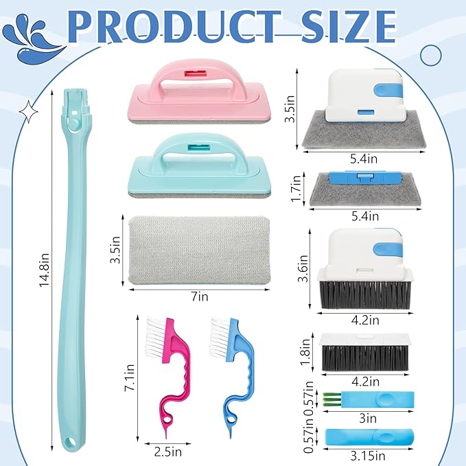 Chengu 8 Pcs Window Screen Cleaner & Track Cleaning Kit, Detachable Mesh Screen Cleaning Brushes Groove Brushes and Replacement Clean Cloths for Groove, Gaps, Sliding Door Track, Wet Dry Use