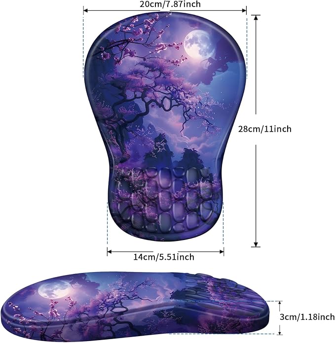 YIWEI Ergonomic Mouse Pad with Wrist Rest - Comfortable Office Mousepad with Memory Foam Wrist Support for Carpal Tunnel Relief, Mouse Pads with Non-Slip Base for Gaming and Home (Moonlit Night)