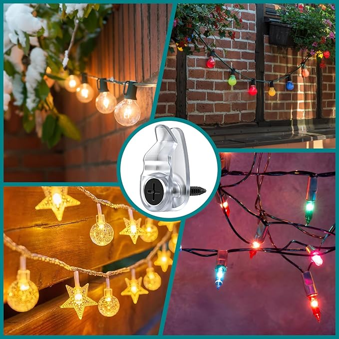 Hooks for Outdoor String Lights Clips, Christmas Light Clips Weatherproof, Lights Hanger Hooks for Hanging Christmas Light, Fairy Light, Cable, Holiday Decor - Clear, 50 Pack