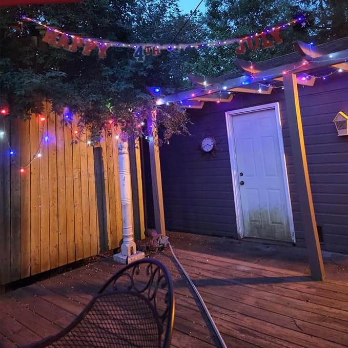 4th of July Lights Red-White-Blue Decorations - 100 LED 50 Photo Clips String Lights Holder 33FT Starry Fairy Lights Hanging Pictures Cards Memos USB Powered&Switch Bedroom Dorm Christmas Decor Tree