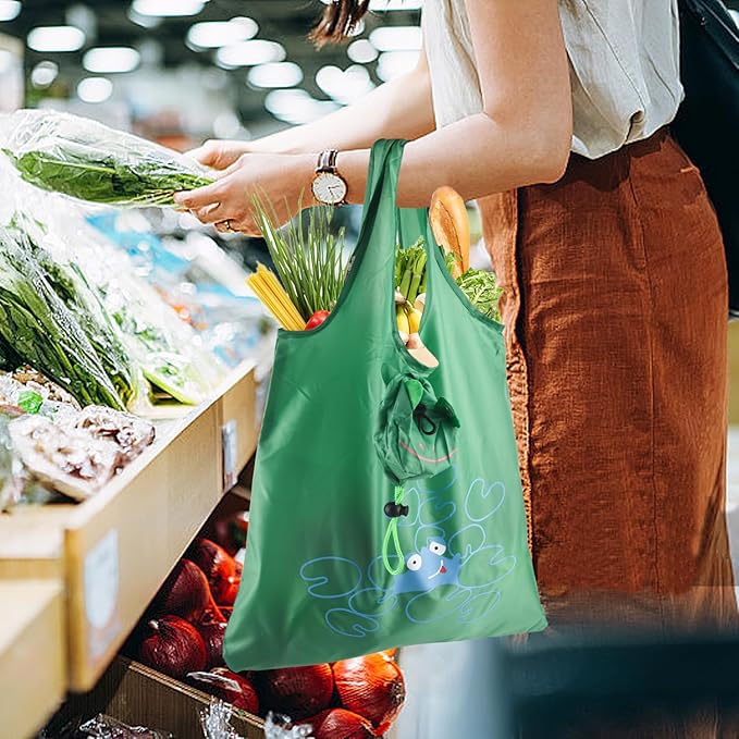 20 Pack Reusable Shopping Bags,Bulk Foldable Portable Reusable Grocery Bags Lightweight Polyester Grocery Shopping Tote Bag (Animal)