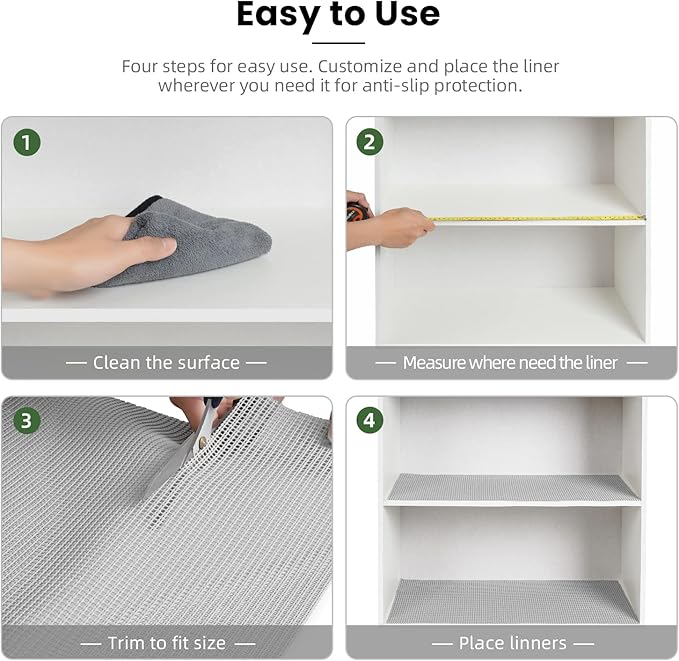 BAGAIL Non-Adhesive Shelf Liner, Thick Strong Grip Drawer Liners for Kitchen Cabinets, Heavy-Duty Easy Cut Cabinet Liners for Shelves, Pantry, Bathroom Cupboards - 12" x 20FT, LightGrey