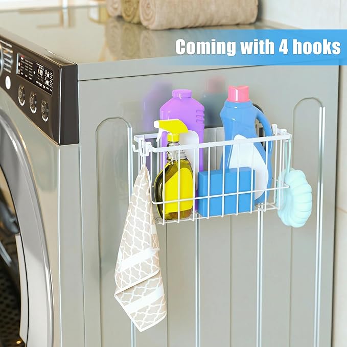 NiHome Magnetic Metal Basket Organizers, Dryer Ball Holder, 2PCS Medium & Small, Versatile Storage for Kitchen & Office Holds Up to 14 lbs, Easy Attach to Refrigerator or Any Magnetic Surface (White)
