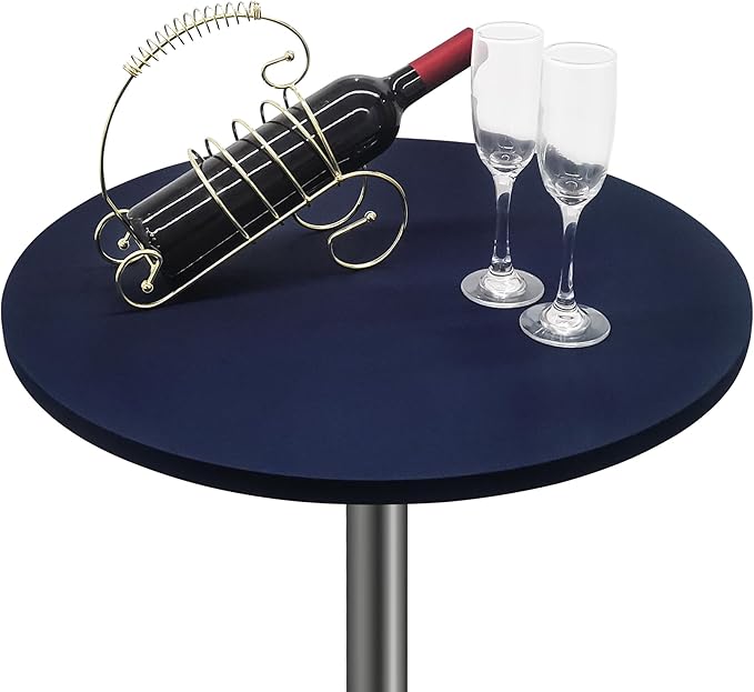 Small Round Fitted Table Cover Cocktail Table Topper Cap Elastic Tablecloth Stretch Spandex Tables Cloth for Bar Pub Party Navy 30 Inch