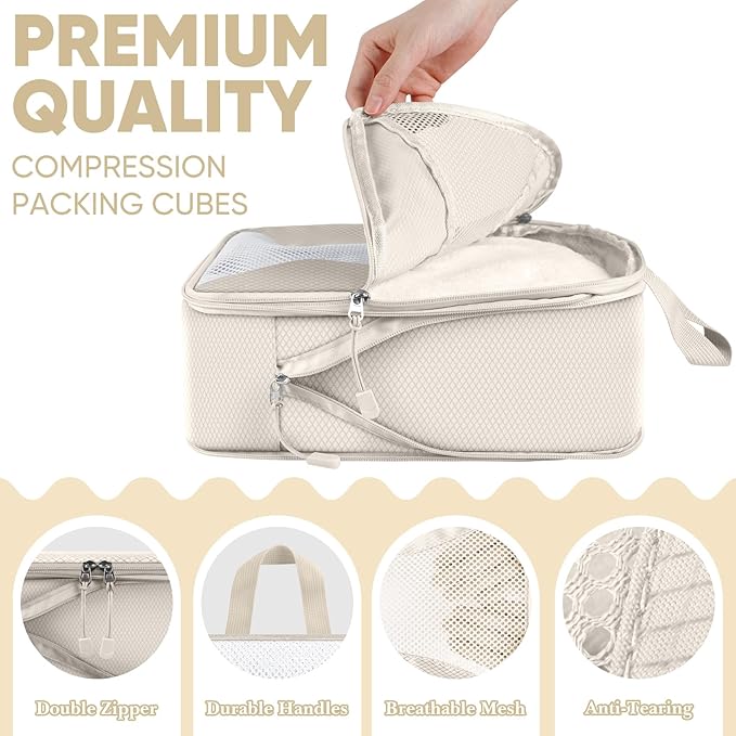 8 Set Compression Packing Cubes for Travel, Packing Cubes Compression Travel Accessories Expandable Packing Organizers for Carry on Luggage Suitcase