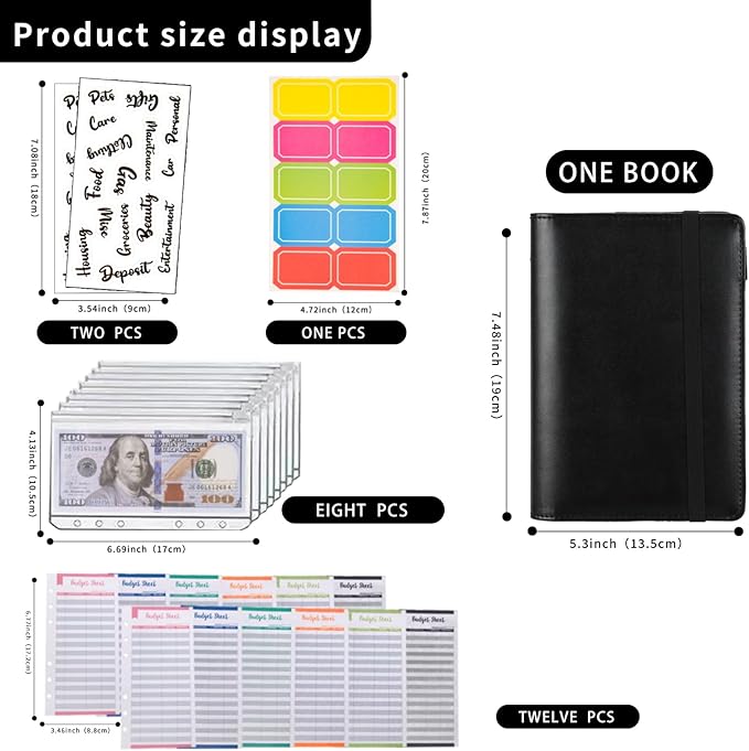 NICOOTHBudget Binder Cash Envelopes A6 Money Saving Binder with Zipper envelopes (A6black)