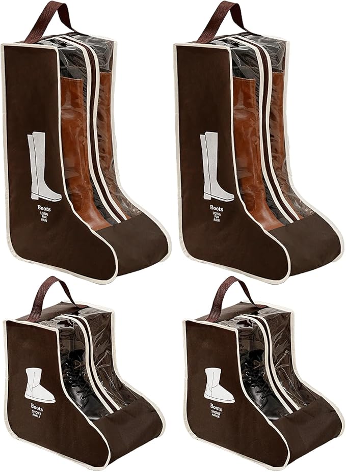 4 Pcs Boot Storage Bag, Portable Waterproof and Dustproof Boot Bags for Cowboy Boots (2*High + 2*Short)
