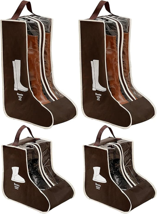 4 Pcs Boot Storage Bag, Portable Waterproof and Dustproof Boot Bags for Cowboy Boots (2*High + 2*Short)
