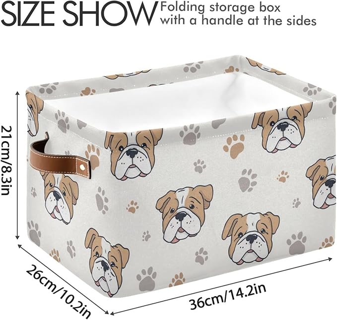 Aslsiy Storage Basket Dog Paws Nursery Bins English Bulldog Baby Box Canvas Clothes Shelf Basket Laundry Hamper Gift Basket for Home Closet 1 Pcs