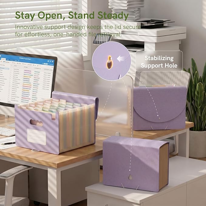 ABC life 26 Pockets Accordion File Organizer, High Capacity Expanding File Folder for Letter A4 Size, Portable Document Holder with A-Z Tabs for Tax Receipt, Teacher & Home Office -Dusty Lavender