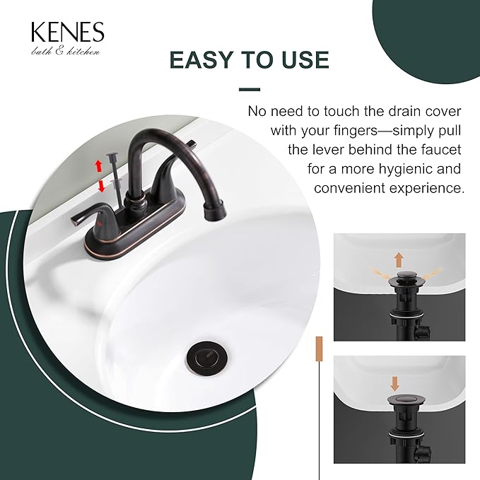 KENES Oil Rubbed Bronze Bathroom Sink Drain Assembly with Lift Rod, Bathroom Sink Drain with Overflow, Lavatory Pop Up Drain Stopper for Bathroom Vanity Sink, LJ-P701-8