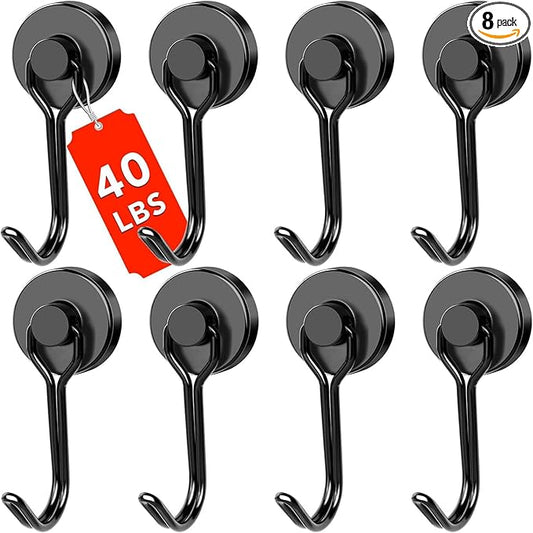 DIYMAG Black Magnetic Hooks, 40LBS Strong Magnetic Heavy Duty 2026 Cruise Cabin Ship Essentials Magnet Hook with Metal Hanger for Hanging Refrigerator Home Kitchen Office, 8 Pack
