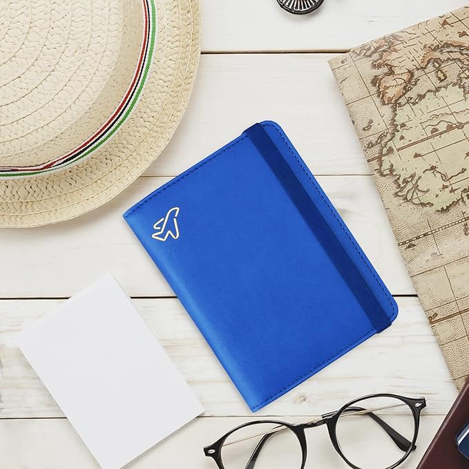 WALNEW Passport Holder for Travel, RFID Passport Cover Wallet for Women Men, PU Leather Passport Book Card Holder Case with Pen, Travelling Essentials for Flying