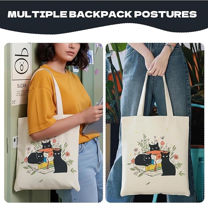 1 Pack Reusable Canvas Cute Shoulder Bag,Made of 10 oz Canvas Tote Bag for Women,for Grocery, Shopping, Beach and Daily Use(Cat)